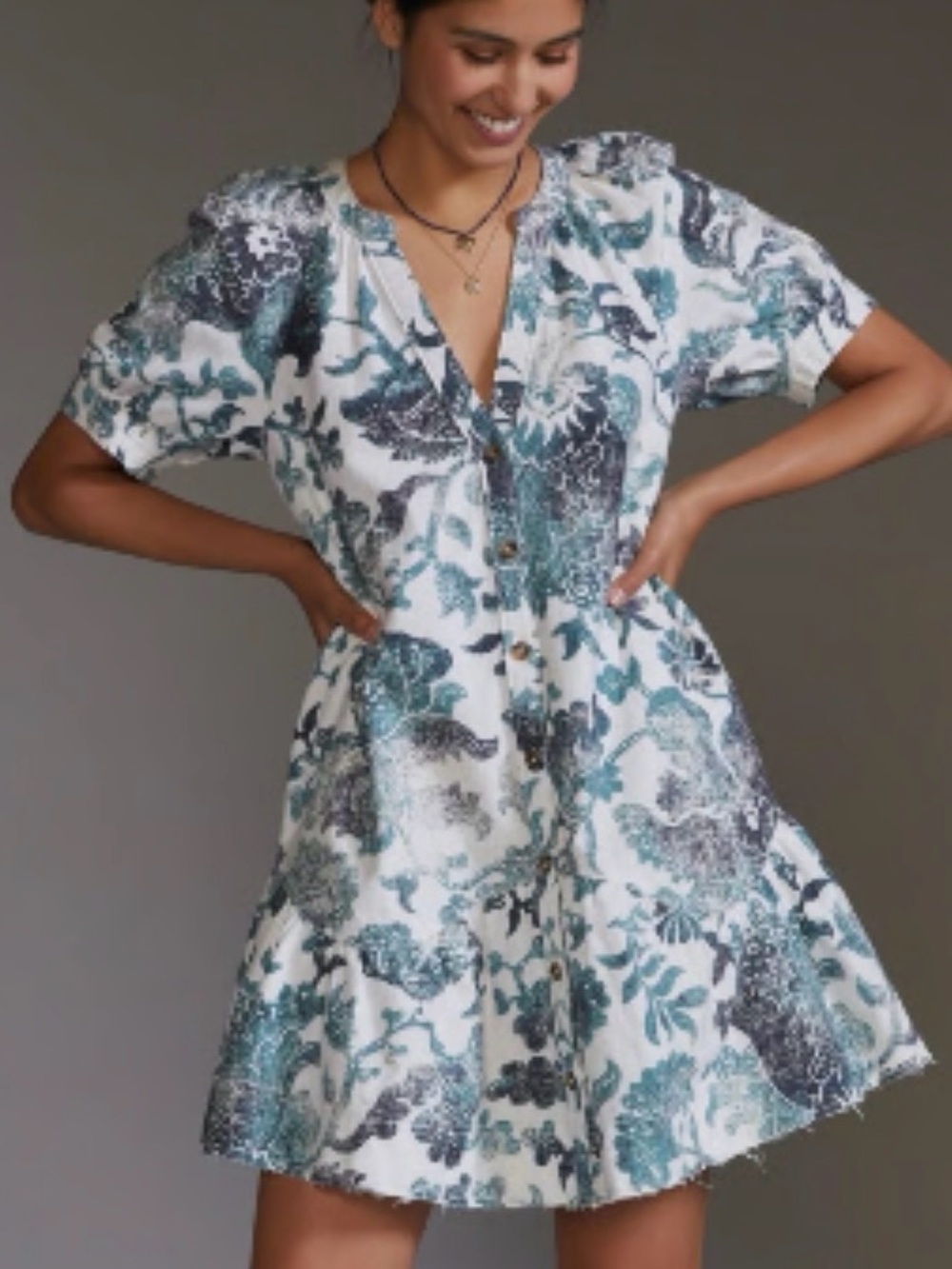 Pilcro White and Green Floral Mini Dress